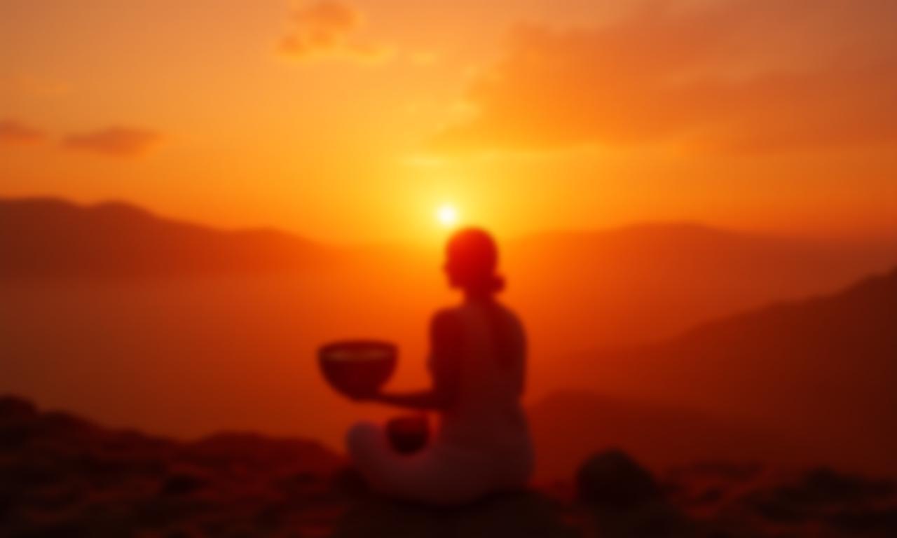 Healing practitioner playing crystal bowls during a sunset sound bath